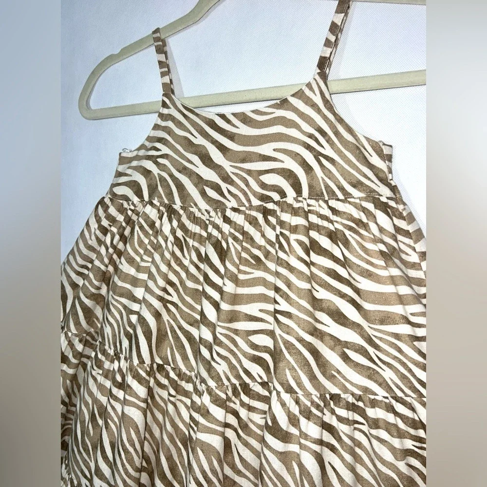 Cactus + Pearl Neutral Zebra‎ Print Sleeveless Tiered Dress 5